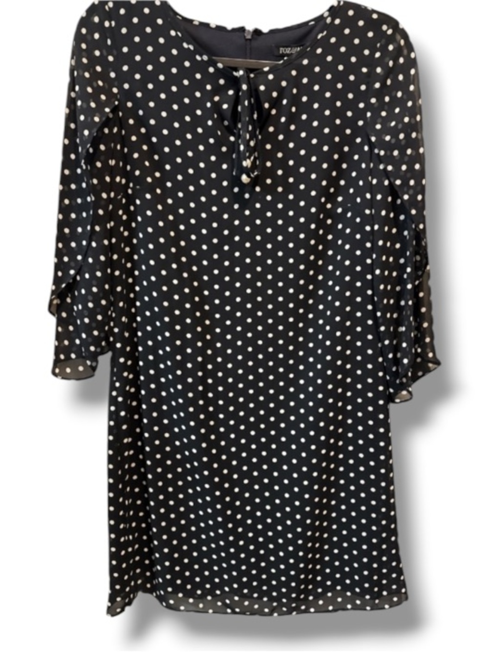 Roz & Ali Women’s Polka Dot Dressy Flowy Tunic Top Dress NWT Black & White
